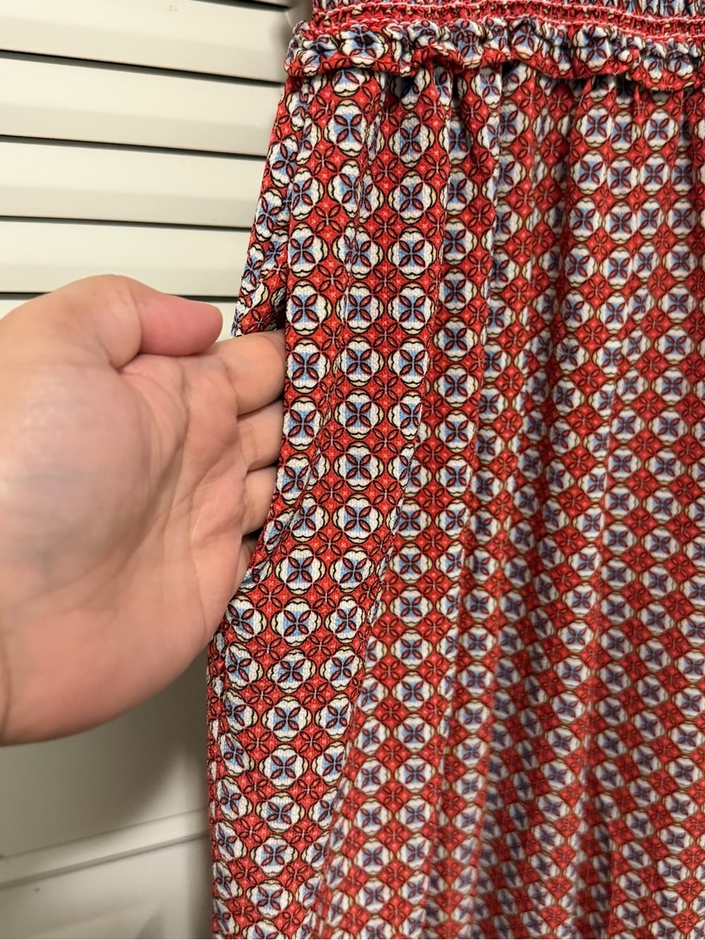 Max Studio Rust Red Printed Smocked-Waist Jumpsuit - Picture 6 of 12